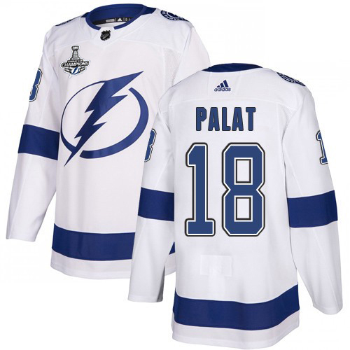 Adidas Tampa Bay Lightning 18 Ondrej Palat White Road Authentic Youth 2020 Stanley Cup Champions Stitched NHL Jersey